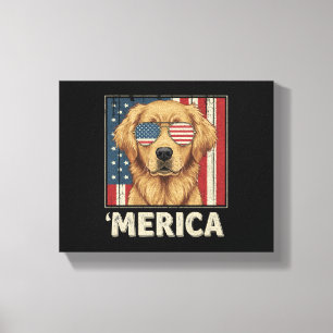 Vintage Golden Retriever 'Merica Flag Canvas Print