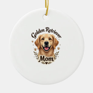 Vintage Golden Retriever Mom Dog Lover Typography  Ceramic Ornament