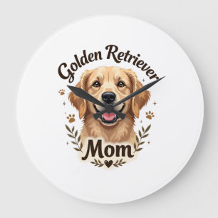 Vintage Golden Retriever Mom Dog Lover Typography Large Clock