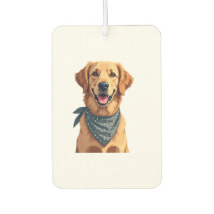 Vintage Golden Retriever Portrait with Colorful Ba Air Freshener