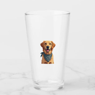 Vintage Golden Retriever Portrait with Colorful Ba Glass