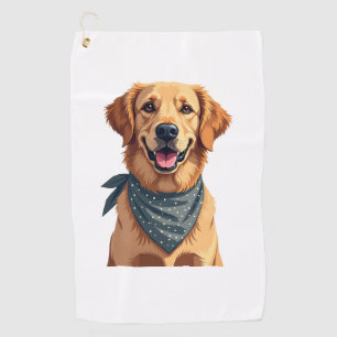 Vintage Golden Retriever Portrait with Colorful Ba Golf Towel
