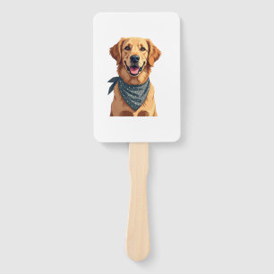 Vintage Golden Retriever Portrait with Colorful Ba Hand Fan