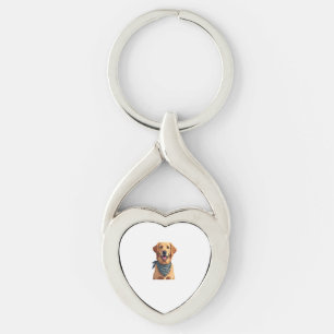 Vintage Golden Retriever Portrait with Colorful Ba Keychain