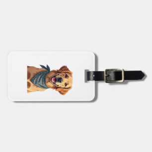 Vintage Golden Retriever Portrait with Colorful Ba Luggage Tag