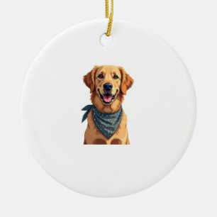 Vintage Golden Retriever Portrait with Colourful B Ceramic Ornament
