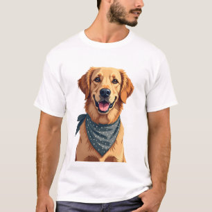 Vintage Golden Retriever Portrait with Colourful B T-Shirt