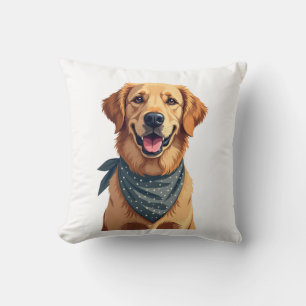 Vintage Golden Retriever Portrait with Colourful B Throw Pillow