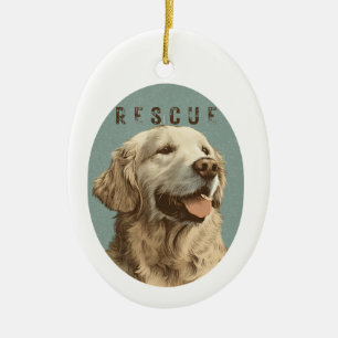 Vintage Golden Retriever Rescue Dog Portrait Ceramic Ornament
