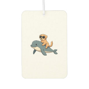 Vintage Golden Retriever Riding Beluga Whale Funny Air Freshener
