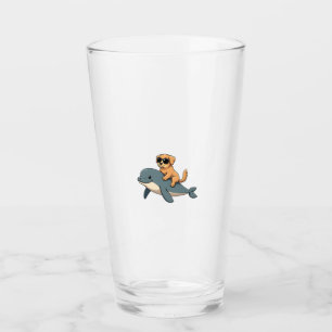 Vintage Golden Retriever Riding Beluga Whale Funny Glass
