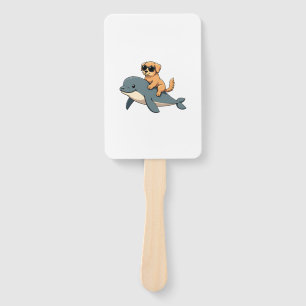 Vintage Golden Retriever Riding Beluga Whale Funny Hand Fan