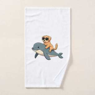 Vintage Golden Retriever Riding Beluga Whale Funny Hand Towel
