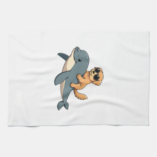 Vintage Golden Retriever Riding Beluga Whale Funny Kitchen Towel