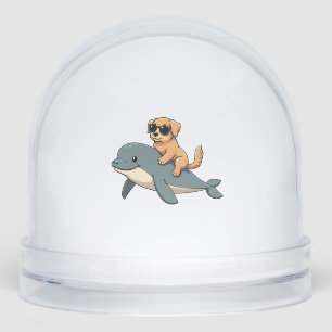 Vintage Golden Retriever Riding Beluga Whale Funny Snowglobe