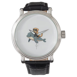Vintage Golden Retriever Riding Beluga Whale Funny Watch
