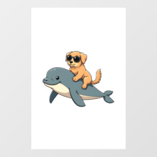 Vintage Golden Retriever Riding Beluga Whale Funny Window Cling