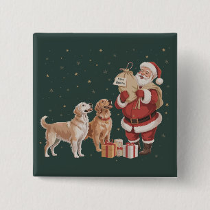 Vintage Golden Retriever Santa Christmas Dog Mom 2 Inch Square Button