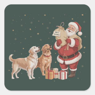 Vintage Golden Retriever Santa Christmas Dog Mom Square Sticker