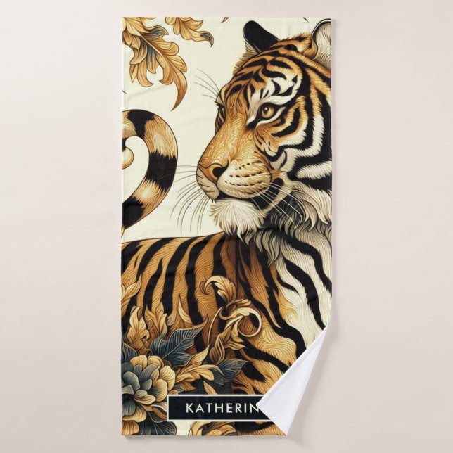 Vintage Golden Tiger Painting Bath Towel (Bath Towel)