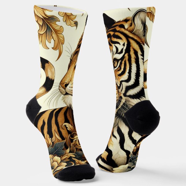 Vintage Golden Tiger Painting Socks (Angled)