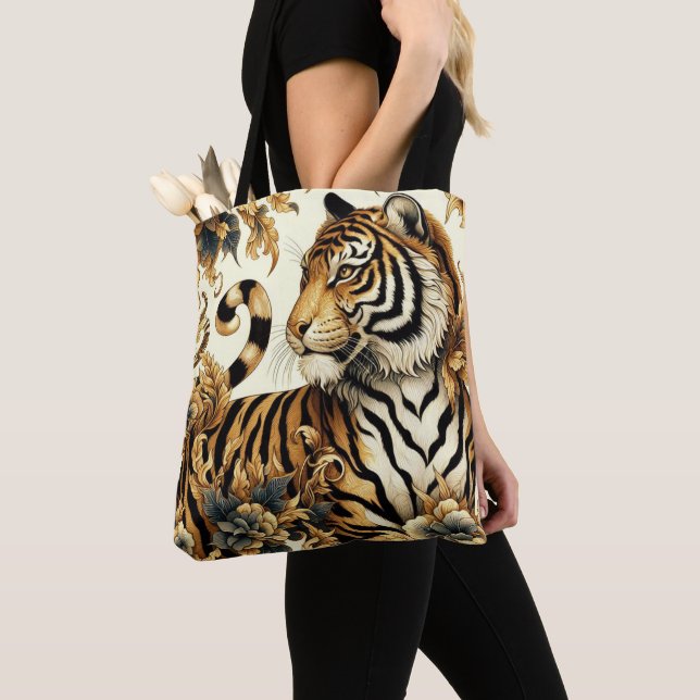 Vintage Golden Tiger Painting Tote Bag (Close Up)