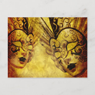 Vintage golden Venetian masks Postcard