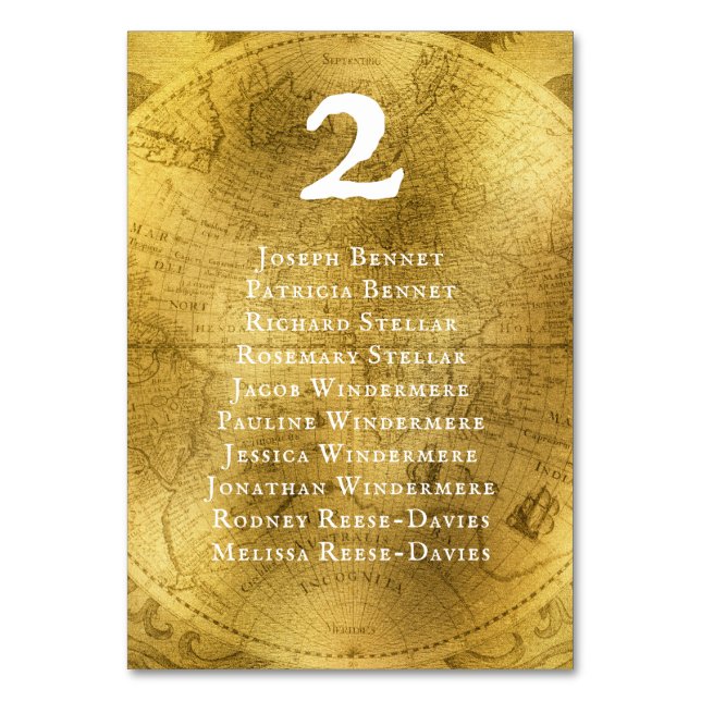 Vintage Golden Wedding Reception Table Number (Front)