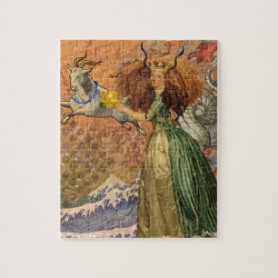 Vintage Golden Woman Capricorn Gothic Whimsical Jigsaw Puzzle