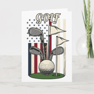 Vintage Golf American Flag Retro Clubs Ball Lovers Card