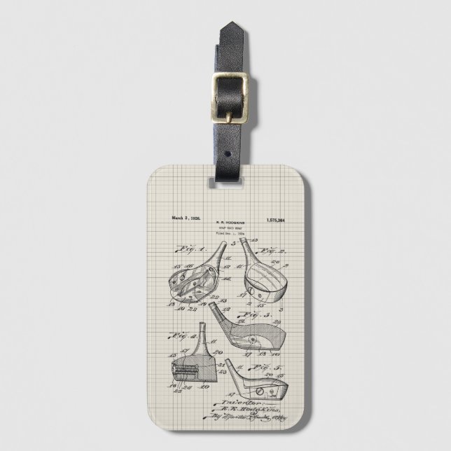 Vintage Golf Club Illustration Luggage Tag (Front Vertical)
