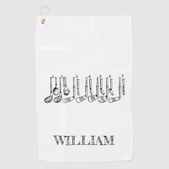 Vintage Golf Clubs Personalized Golf Towel (Front)