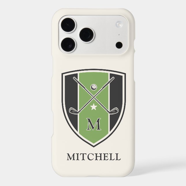 Vintage Golf Crest Custom Name Crossed Clubs Green (Back)