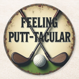 Vintage Golf Humour with Clubs Round Paper Coaster
