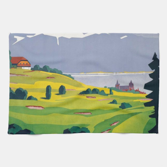 Vintage Golf Lausanne City Lake Switzerland Kitchen Towel (Horizontal)