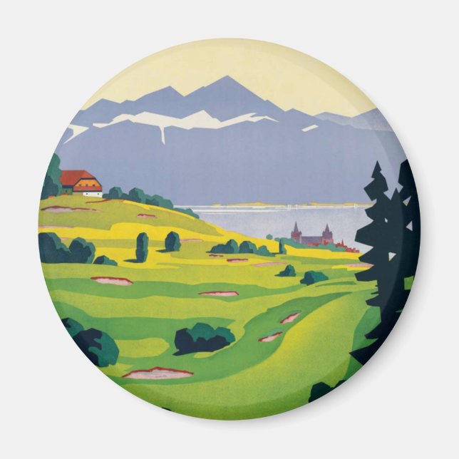 Vintage Golf Lausanne City Lake Switzerland Magnet (Front)