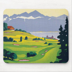 Vintage Golf Lausanne City Lake Switzerland Mouse Pad