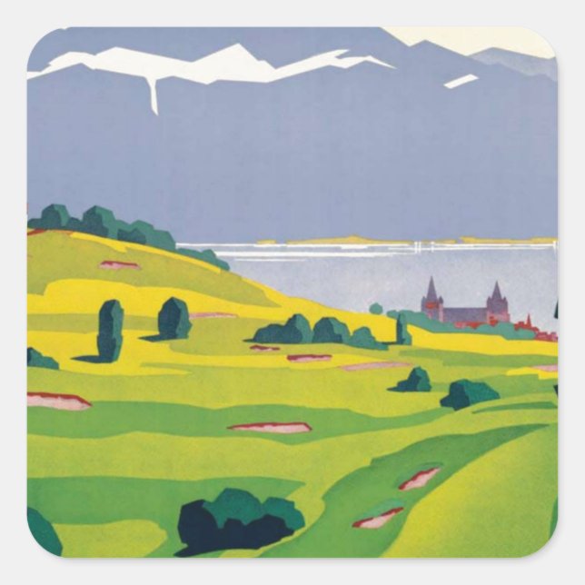 Vintage Golf Lausanne City Lake Switzerland Square Sticker (Front)