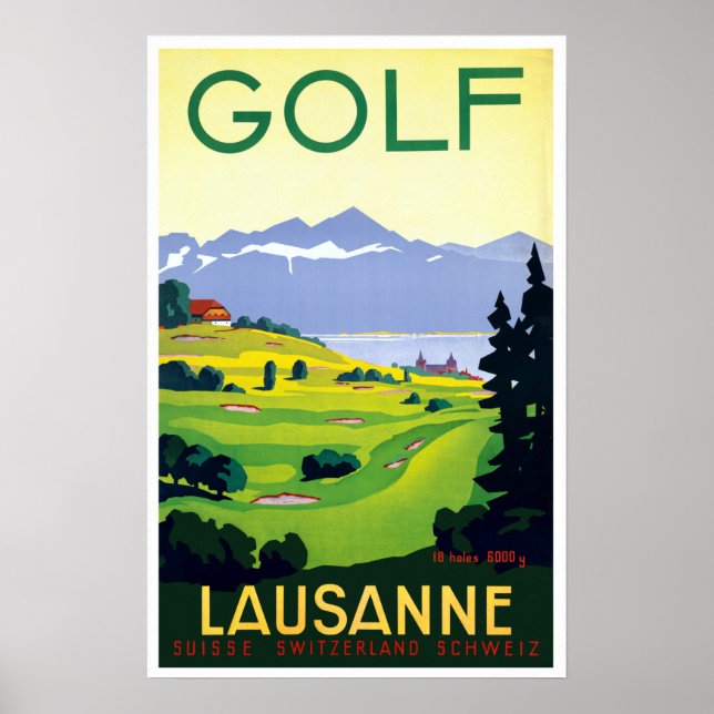 Vintage Golf Lausanne Switzerland Travel Poster (Front)