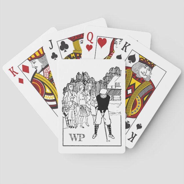 Vintage Golf Line Drawing Monogram Playing Cards (Back)