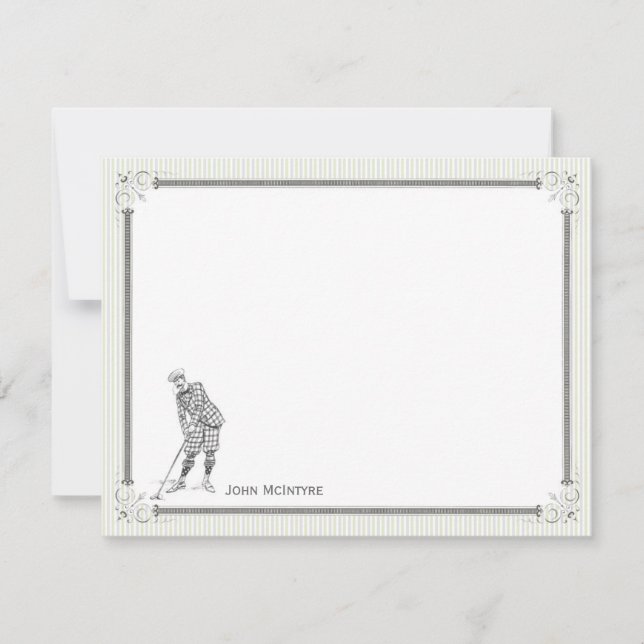 Vintage Golf Personalized Flat Note Cards - Man (Front)