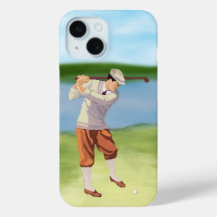 Vintage Golfer by the Riverbank iPhone 15 Case