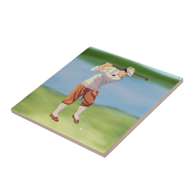 Vintage Golfer by the Riverbank Tile (Side)
