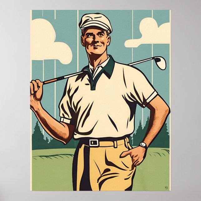 Vintage Golfer - Golf Art Print (Front)