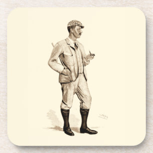 Vintage Golfer with Tobacco Pipe and Boots Coaster