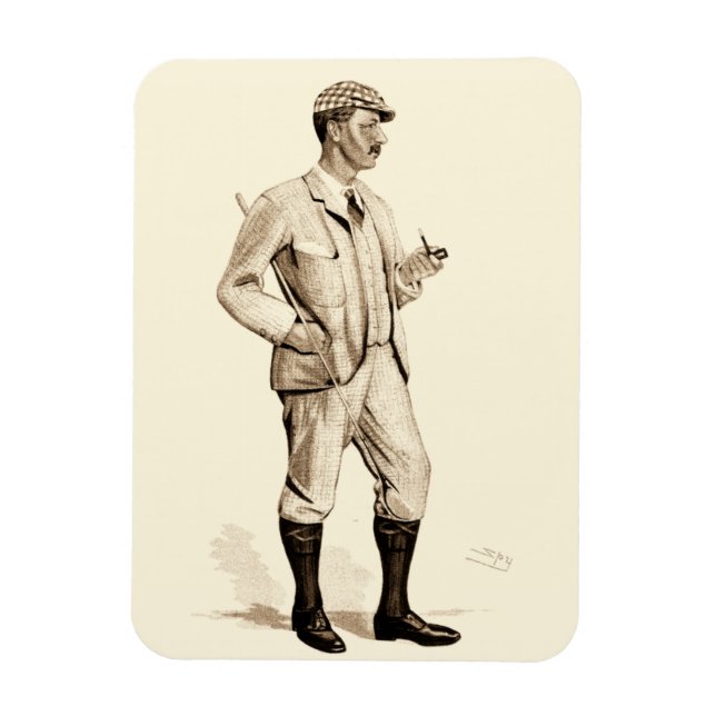 Vintage Golfer with Tobacco Pipe and Boots Magnet (Vertical)