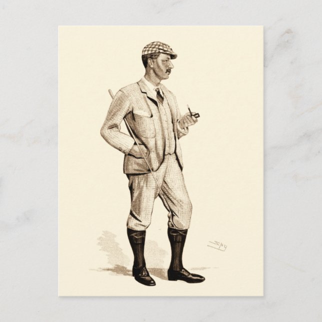 Vintage Golfer with Tobacco Pipe and Boots Postcard (Front)