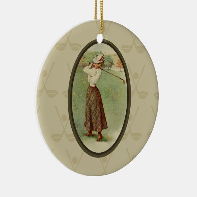 Vintage Golfing Lady Art (three) Ceramic Ornament (Right)