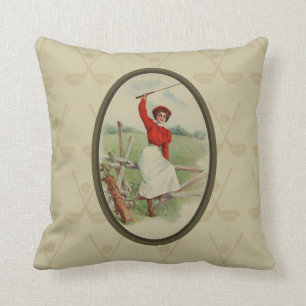 Vintage Golfing Lady Art (two) Throw Pillow