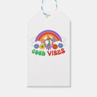 Vintage good vibes slogan illustration with rainbo gift tags